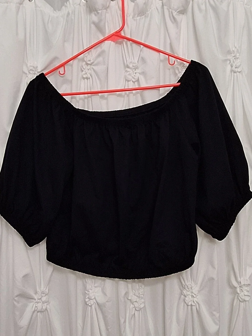 Black Off-Shoulder Puff Sleeve Women's Top